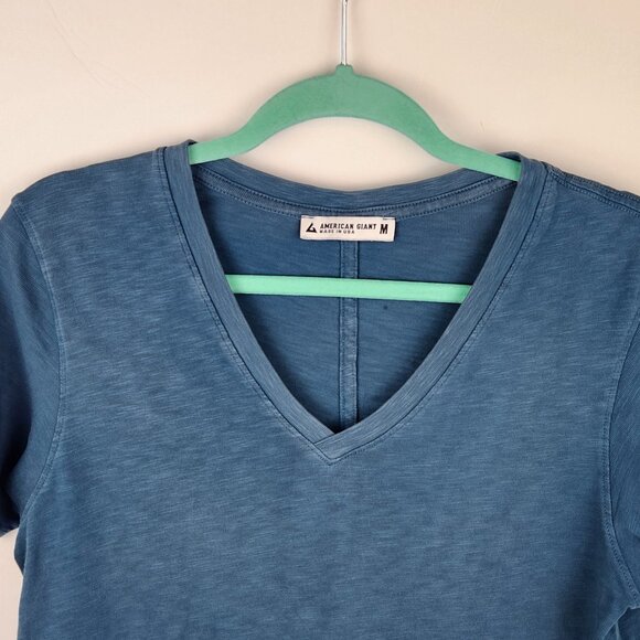 American Giant Supima Cotton Slub V-Neck Tee Teal Blue sz M Flawed - Picture 3 of 7